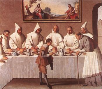 Francisco De Zurbaran : St Hugo of Grenoble in the Carthusian Refectory